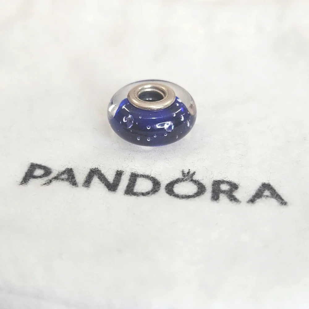 Pandora Charm Sterling Silver Dark Blue Effervescence Murano Glass Authentic